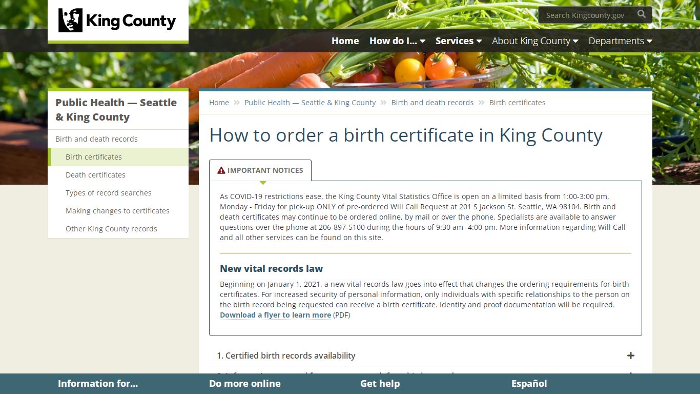 How to order a birth certificate in King County - King County